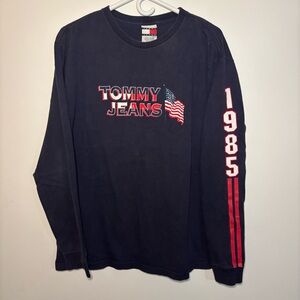 Tommy Hilfiger Navy Long Sleeve Tee with Red Accents